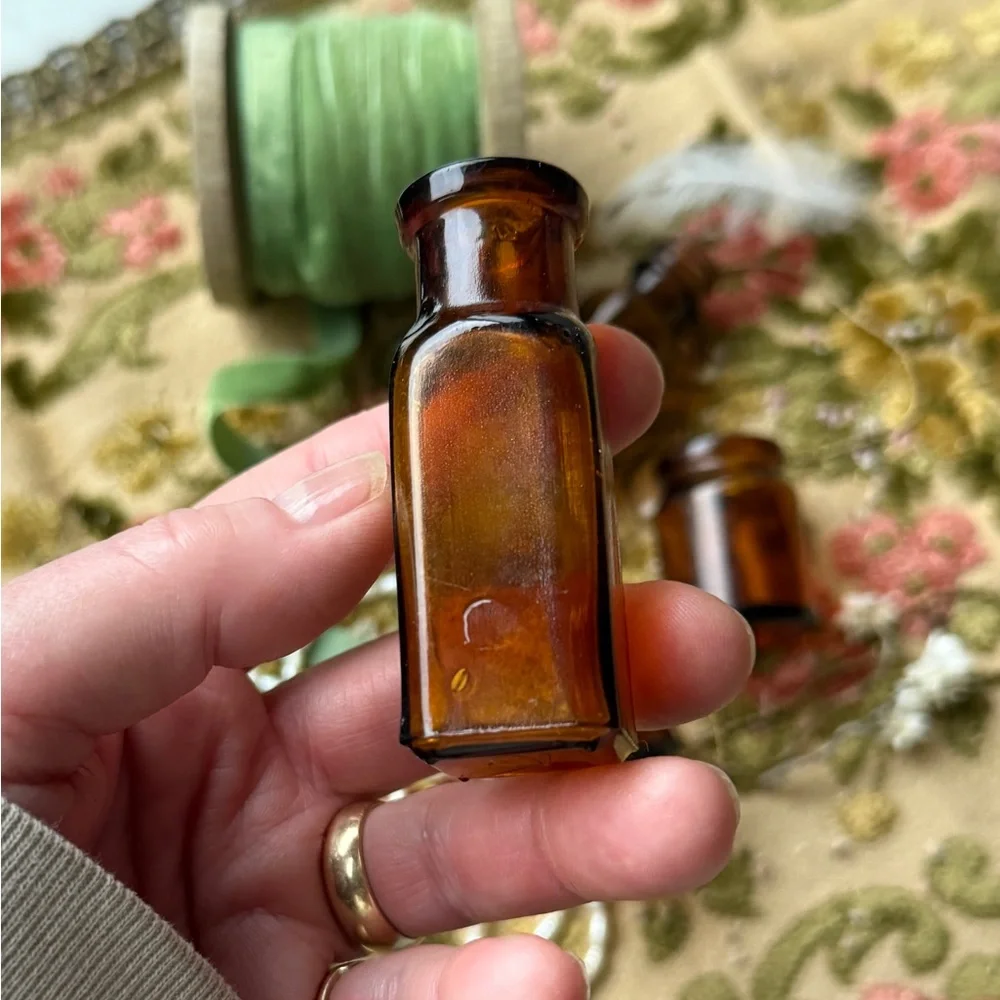 Set of 4 Antique Amber Glass Medicinal Apothecary Bottles